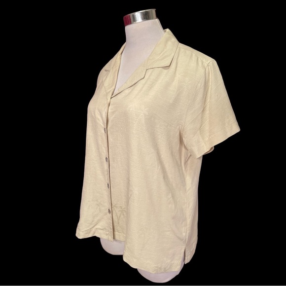 Silk Tropical Short Sleeve Blouse Top - Picture 6 of 13